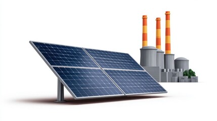 Solar Panel Installation Adjacent to Traditional Coal Power Plant Illustrating Energy Diversity and Future Sustainability