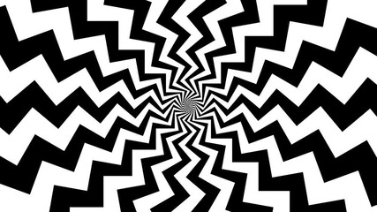 4k seamless looping spiral black and white zig zag pattern, vertical background with optical illusion effect background set. Black and white striped pattern. Circular geometric tunnel - Powered by Adobe