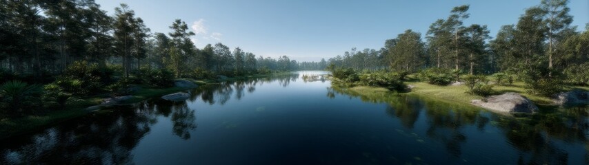 Obraz premium Panoramic hdr nature scene lake view serene environment