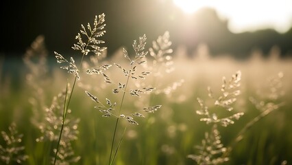 A serene nature scene with a zoom view of grass in the background