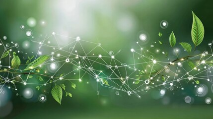 A green leafy branch with a network of lines and dots