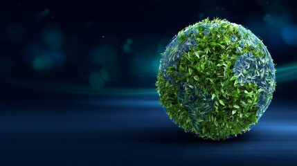 A green globe with leaves on it