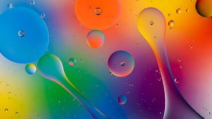 Abstract Colorful Background with Liquid Drops and Bubbles, Vibrant Digital Artwork
