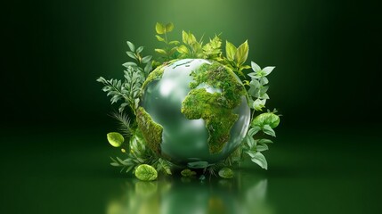 A green globe with plants growing on it