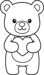 Obraz premium Adorable bear holding heart outline for coloring books and kits craft