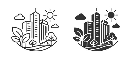 Fototapeta premium Green city related icons set. Including eco buildings, trees, sustainability, transport, energy, recycling, and nature.vector illustration . 