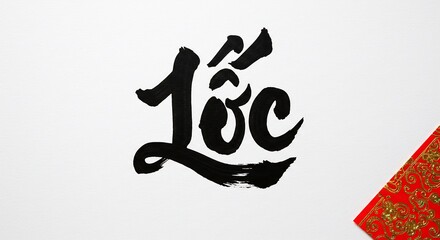 ベトナム旧正月を祝う縁起の良い筆文字Lộc 繁栄と幸運をもたらす美しい手書きカリグラフィー白い背景に赤色が際立つ. AI Generated