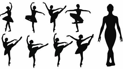 Collection of ballet dancer silhouettes in various poses. © Rana