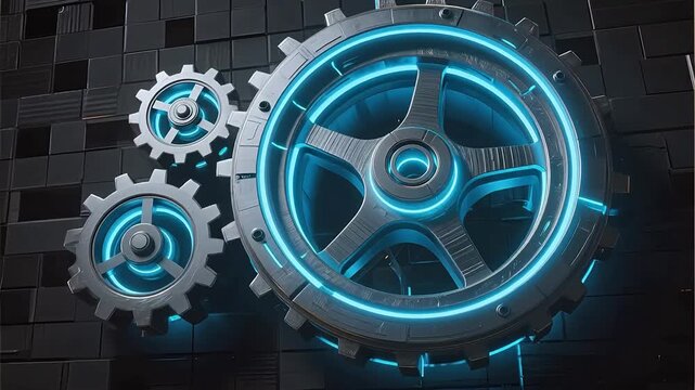 Gears with glowing blue lights