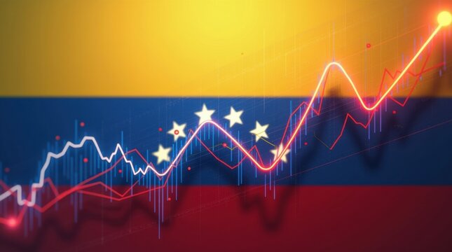 Gr&aacute;fico del precio del petr&oacute;leo crudo superpuesto a los colores de la bandera venezolana