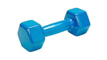 Blue dumbbell fitness equipment gym accessory exercise tool strength training isolated shiny surface single object healthy lifestyle workout motivation