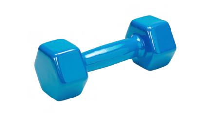 Blue dumbbell fitness equipment gym accessory exercise tool strength training isolated shiny surface single object healthy lifestyle workout motivation