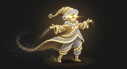 Fototapeta premium Magical glowing wizard casting spell with sparkling particles