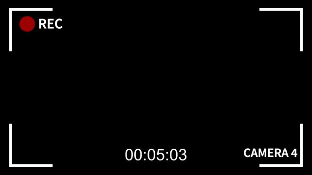 CCTV recording interface overlay with timer, icons on a pure black background. surveillance camera footage, security system visuals, or digital monitoring effects. CAM 4