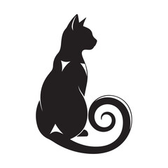 Elegant black cat silhouette with curled tail illustration. © Mujtanibah