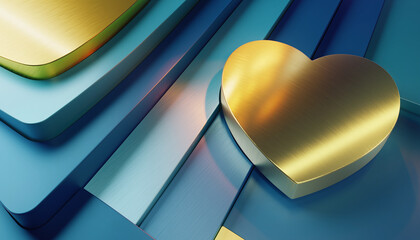 Serce walentynkowe w odcieniach żółtego i złota na niebiesko żółtym tle. Symbole dnia zakochanych.