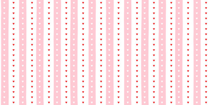 Small hearts hand drawn vintage pattern. Cute small hearts and wavy stripes girly print