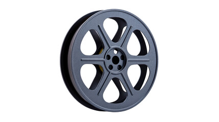Fototapeta premium Film reel metal vintage round isolated classic black retro cinema movie entertainment old fashioned analog equipment spool photography recording object technology nostalgia filmmaking industry