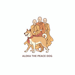 Fototapeta premium Vector of Peace Dog and Buddhist Monks