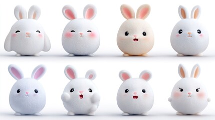 Fototapeta premium Cute Pastel Bunny Figurines – Adorable Kawaii Rabbit Toy Collection