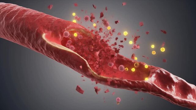 Blood vessel rupture cells and particles moving
