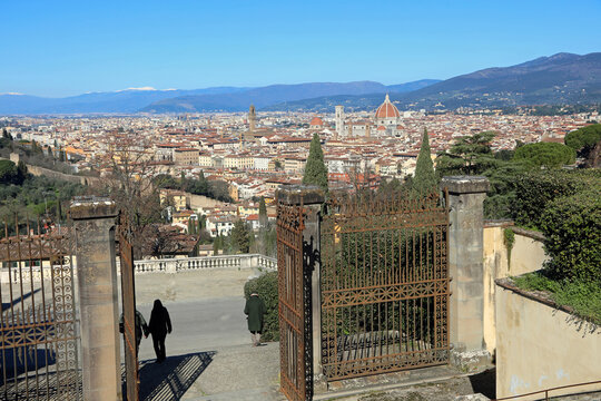 panoramic view of  florence in central italy seen from the hilltop of san miniato al monte