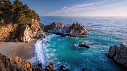 Coastal landscape with rocks and blue ocean water under a clear sky