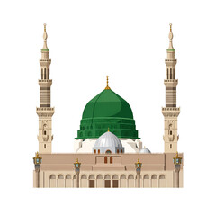 Beautiful mosque with green dome and minarets