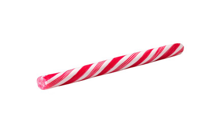 Obraz premium Red and white candy cane stick, peppermint flavor, isolated on transparency background, festive and cheerful, traditional holiday sweet treat, Christmas decoration, striped confectionery