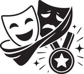 Theater masks with medal isolated on white background, Vector, illustration