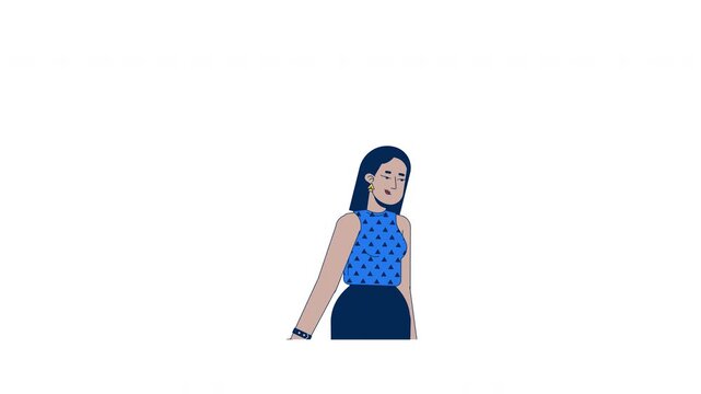 Hesitant middle eastern woman with raised index finger 2D character animation. Uncertain questioning turkish female with subtle frown animated person cartoon 4K video isolated on white transparent