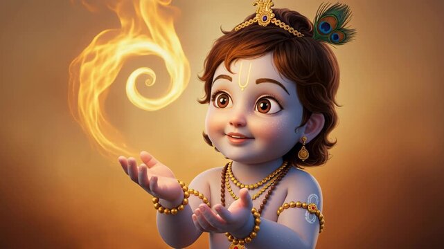 Little Krishna playing with magical fire flame 4K Video