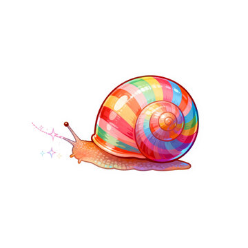 Stiker siput berwarna cerah dengan cangkang pelangi dan kilauan.