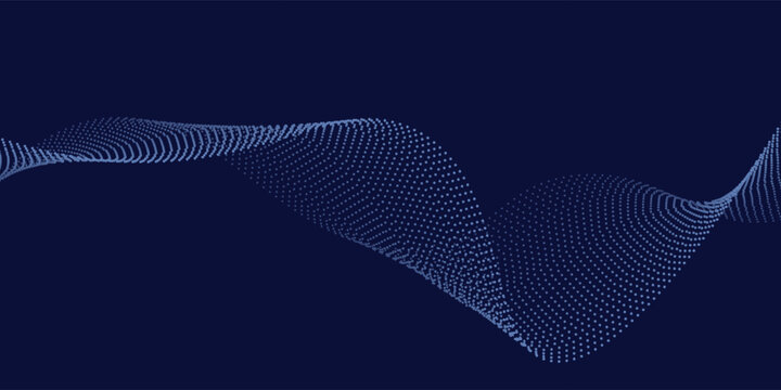 Abstract technology big data digital background. Dot blue wave light screen gradient texture background. 3d wave point fractal grid science futuristic audio