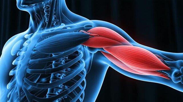 Anatomical illustration of human arm muscles and skeletal structure