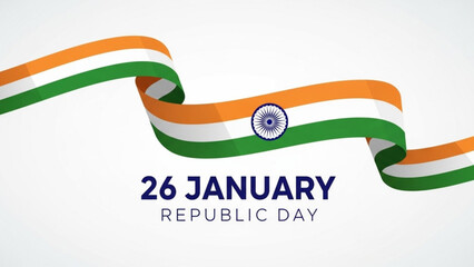 Obraz premium Indian republic day celebration with tricolor ribbon and emblem on white background with Indian flag and India emblem and Patriotic symbol and National holiday