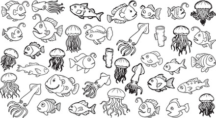 Collection of hand drawn sea creatures and marine life illustrations © GraphicGrove