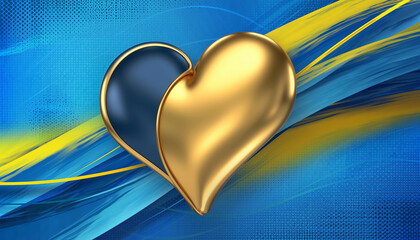Serce walentynkowe w odcieniach żółtego i złota na niebiesko żółtym tle. Symbole dnia zakochanych.