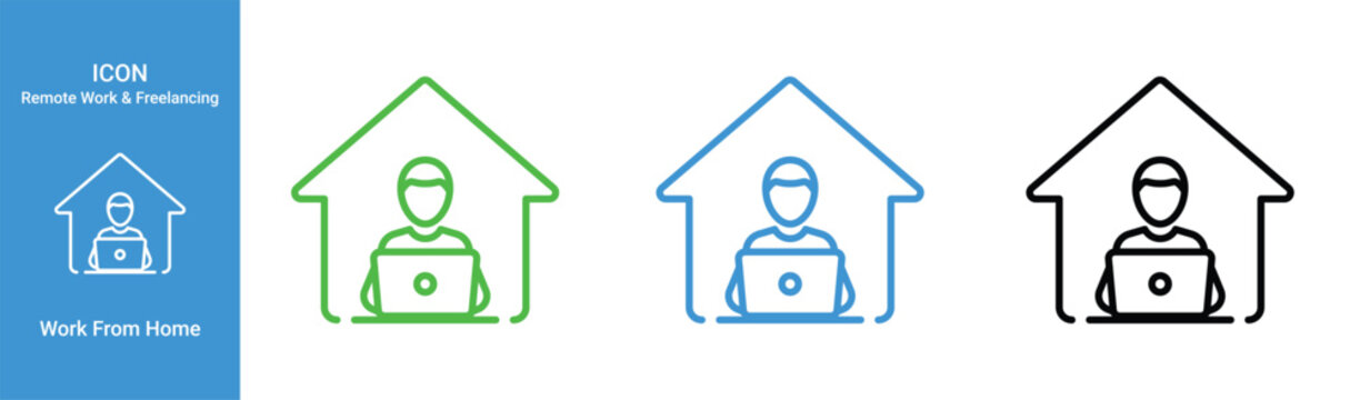 work from home remote job laptop user icon set freelancer home office outline vector