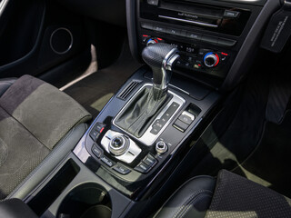 Automatic car gear shifter and transmission control close up