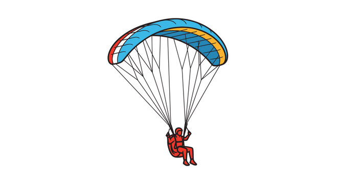 Colorful Paraglider with Pilot Soaring Through the Air.