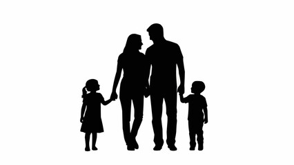Silhouette of a happy family walking together holding hands.