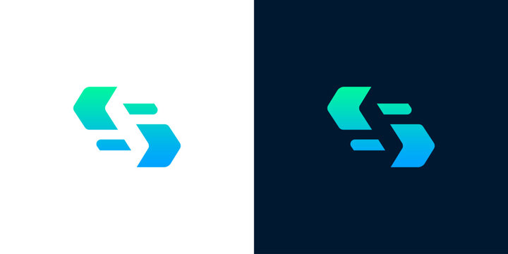 Dynamic abstract S lettermark or arrow logo design with a modern gradient, conveying swift data flow and interconnected digital concepts for cutting-edge branding solutions
