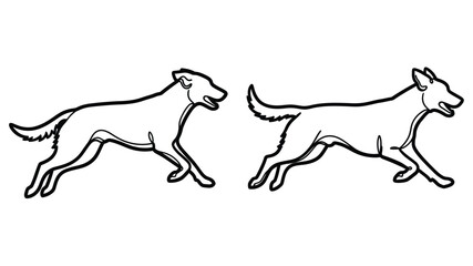 Obraz premium Simple black and white illustration of two dogs in a running or playful pose