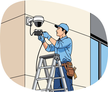 Technician Installing Security Camera on Building Exterior 1.