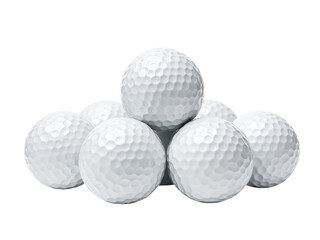 A pile of golf balls stacked high, ideal for sports or office use