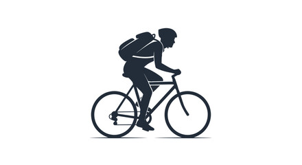 Obraz premium Silhouette of a cyclist with a backpack riding a bicycle.