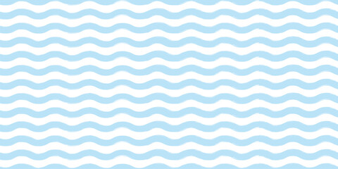 Blue seamless pattern of water waves. Hand-drawn vector nautical background with watercolor stripes, sea swirls, and grunge texture for nautical designs, fabric printing, wallpaper, and packaging