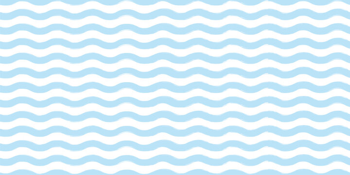 Blue seamless pattern of water waves. Hand-drawn vector nautical background with watercolor stripes, sea swirls, and grunge texture for nautical designs, fabric printing, wallpaper, and packaging