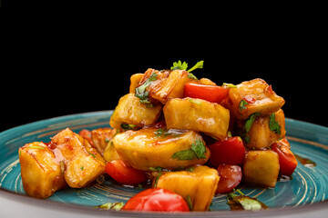 Gourmet salad with caramelized eggplant